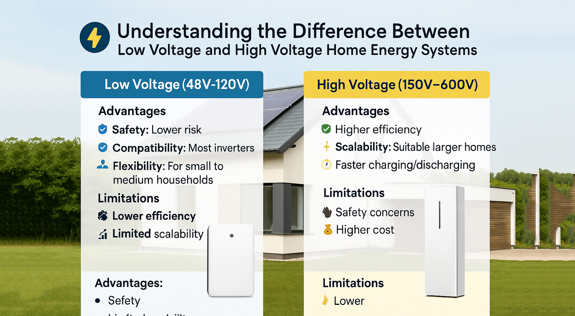 Understanding the Difference Between Low Voltage and High Voltage Home Energy Storage Systems 3 Understanding the Difference Between Low Voltage and High Voltage Home Energy Storage Systems